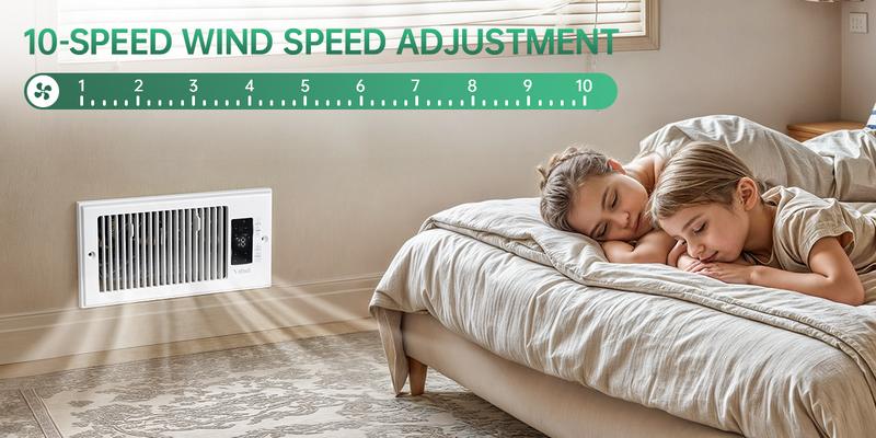 Register Booster Fan for 4” x 10” Register Holes, Improves Heating & Cooling Vents,window fan, 10-Speed Quiet Ventilation Fan with Thermostat & Remote, Negative Ion Air Vent Booster, Enhances Airflow & Home Comfort Heating circulation Warm Air Mode