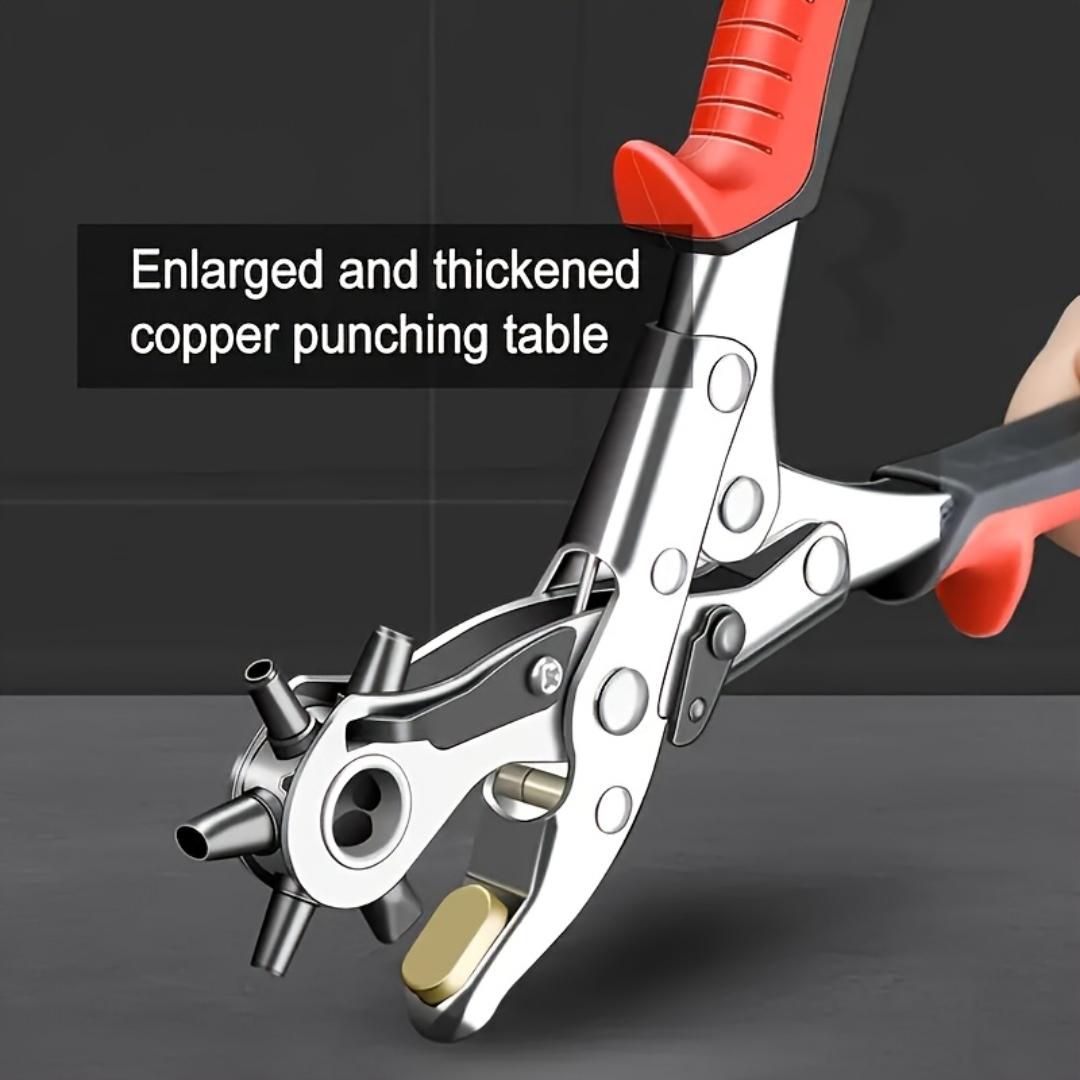 Rotary Punching Tool, Carbon Steel Leather Punching Pliers with Rotatable Head, Multi Size Punching Machine for Belt, Watch Strap, Eyelets, DIY Tools, Hand Tools