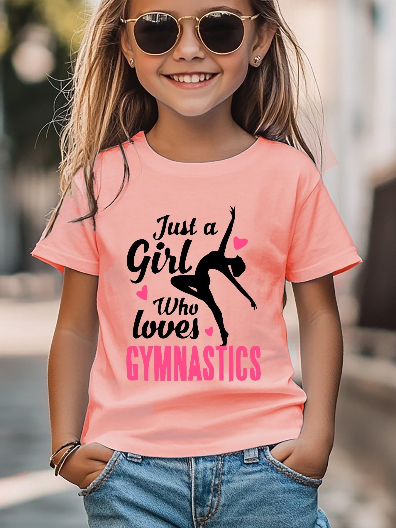 Summer Gym Lover Just a Girl Print Girls Short Sleeve T-Shirt, Cute Cartoon Pattern, Fitted Style, Casual Wear