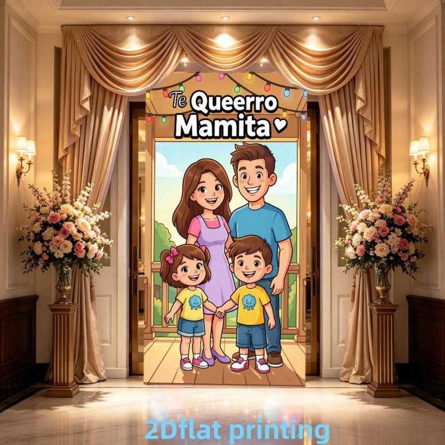 2D Flat Banner 1pc, Family Portrait Background Cloth, Mother's Day Blessing Curtain, Home Party Decor, Polyester Material, Multiple Sizes Available