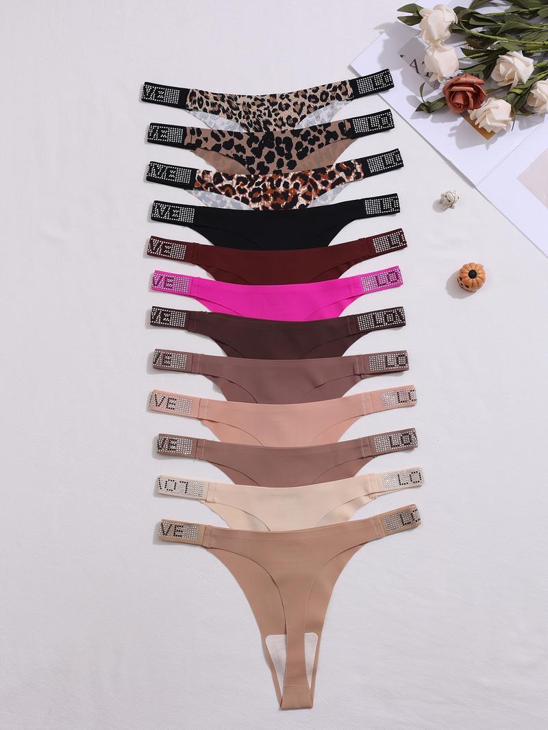 Women's Leopard Print One-Piece Thong Panties, Casual Slim-Fit Design, All-Season Comfortable Underwear, 12-Pack Packaged, Shaping Panties