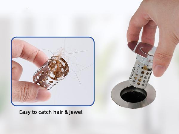 Hibbent Upgraded 3-in-1 Bathroom Sink Stopper with Removable Stainless Steel Filter Basket, Universal Pop Up Sink Drain Strainer for Standard 1.1''~2.36'' Sink Basin Hole - Pressure Showerhead