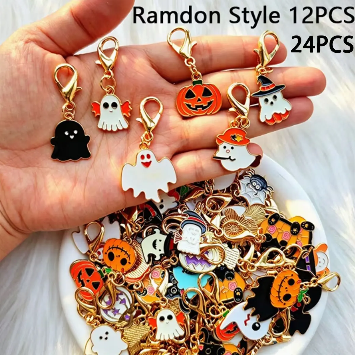 12pcs/24pcs Halloween Keychain Set, Fun Ghost Keychains, Unique Bag Charms, Creative Holiday Gifts, Fashionable Mini Halloween Decorations