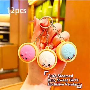 12Pcs Cute Food Keychains, Soft Silicone Dumpling Shaped Key Rings, Durable Mini Steamed Bun Bag Charms, Assorted Colors & Expressions, Lightweight Pendant for Keys, Backpacks, Purses, Ideal for Daily Use & Gifting, Keychain Kawaii