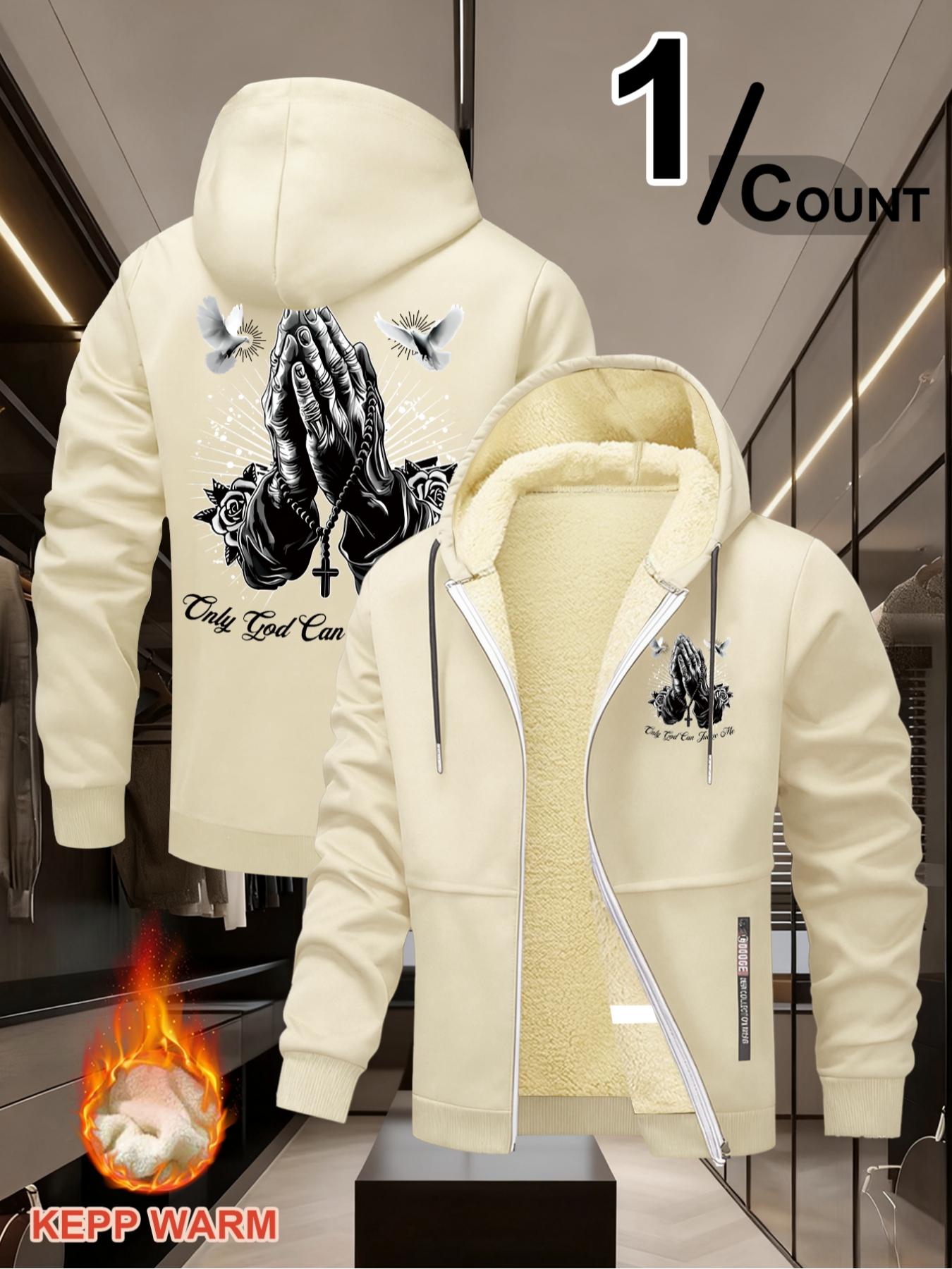 Trendy Religious Hoodie with 'only God Can Judge Me' Print, Casual Fitted Design, Winter Cartoon Pattern, Streetwear Style, Long Sleeve