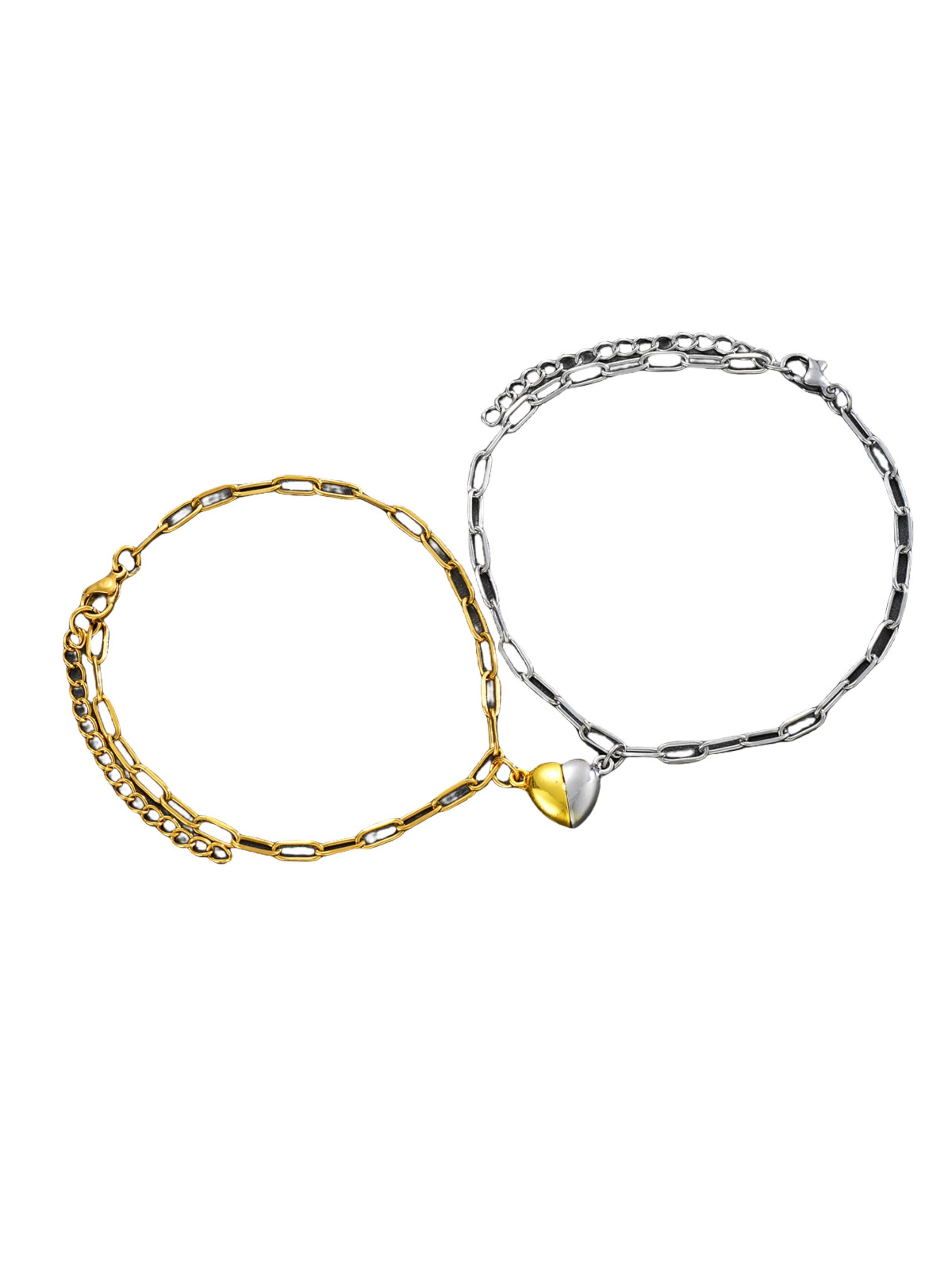 Magnetic Heart Couple Bracelets Set, Matching Split Heart Link Chain Bracelets For Lovers, Dainty Attractable Heart Wrist Jewelry, Minimalist Matching Bracelet Gift For Couples, Long Distance Relationship, Anniversary, Valentine's Day Present