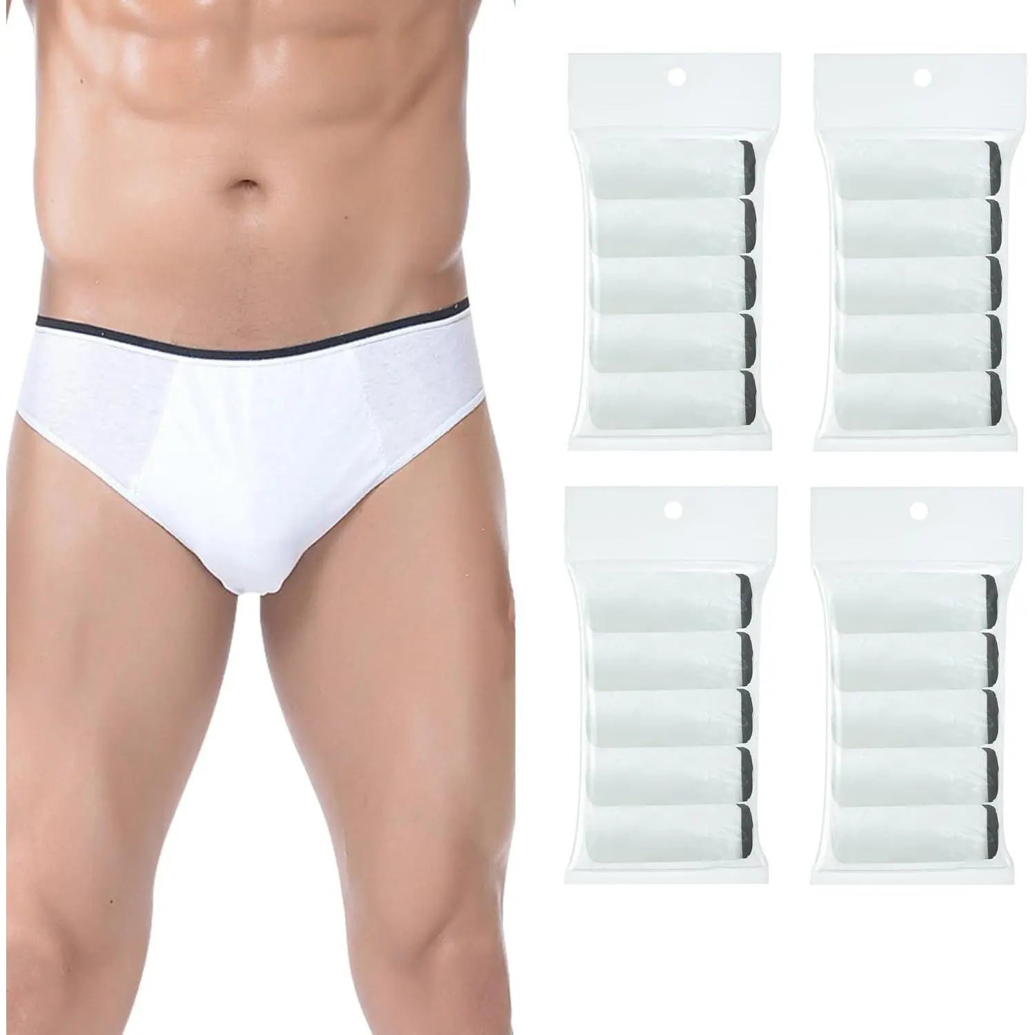 20 Pack Men's Cotton Disposable Underwear - Portable Mid-Waist Briefs for Travel, Fitness, Hotel, Spa & HospitalGift