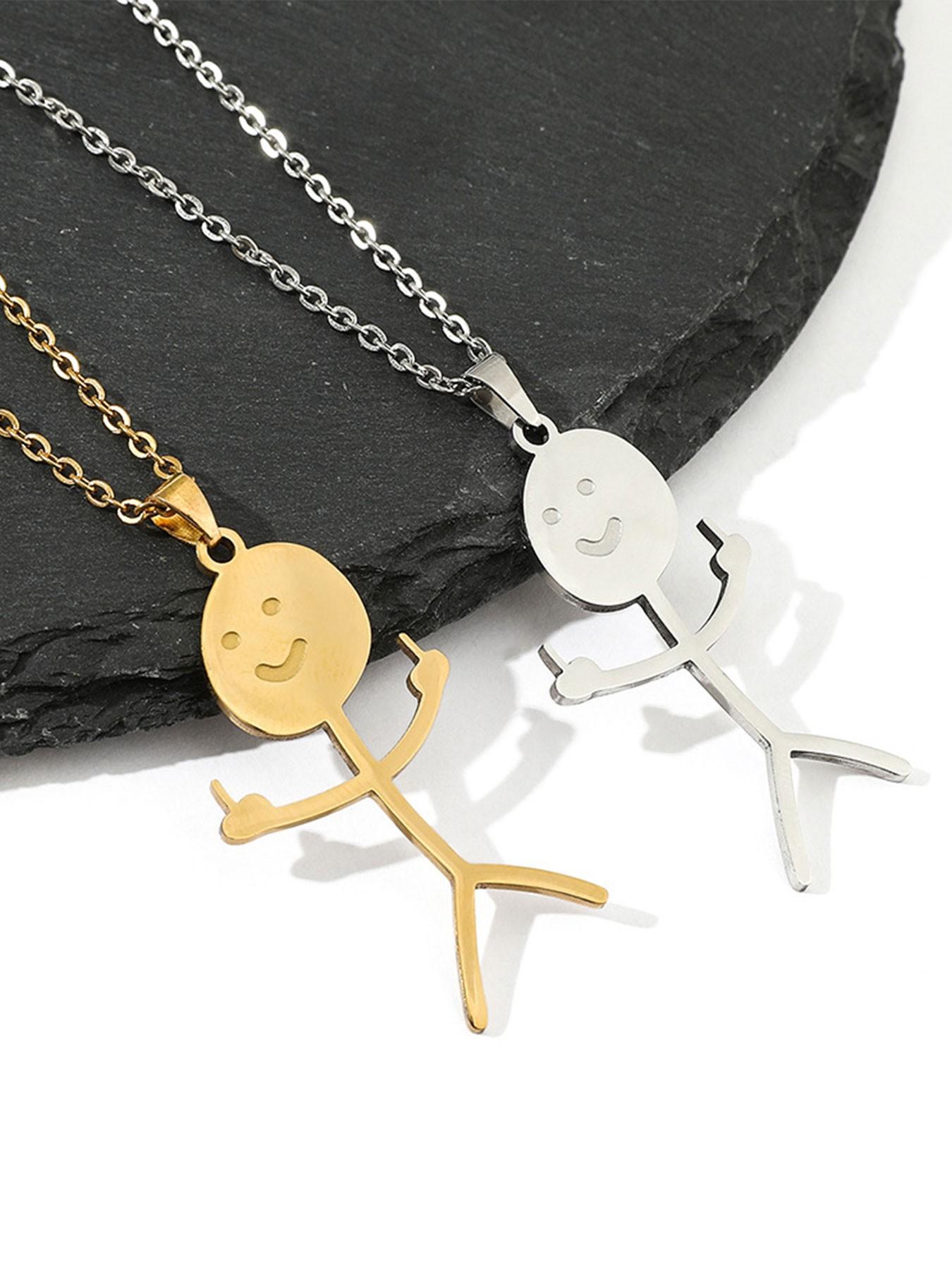 Funny Middle Finger Stick Figure Necklace, Fun and Unique, Unisex Accessory, or Silver Color, Trendy and Cool