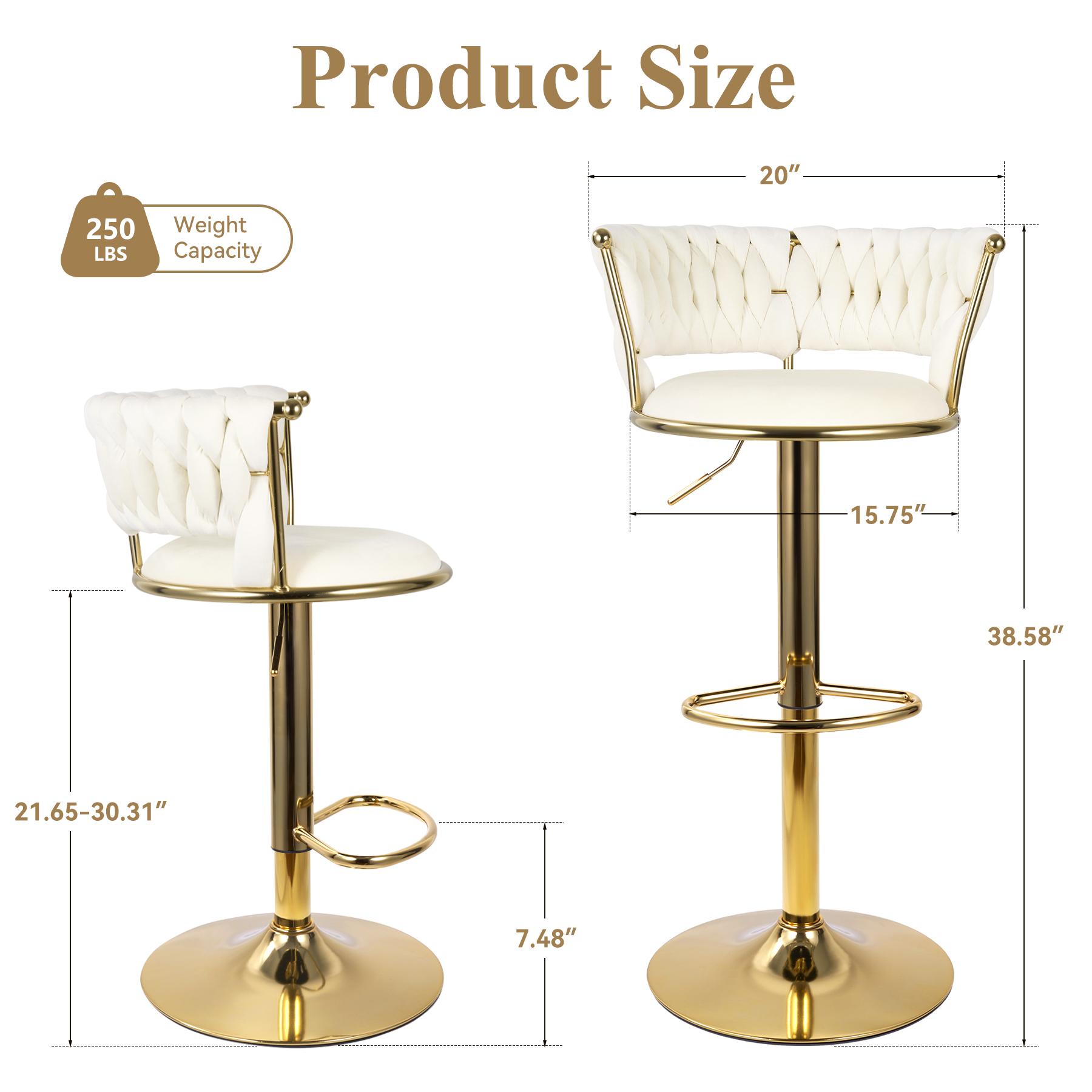 Modern bar stool two-piece set, adjustable swivel bar stools, Dutch velvet fabric, with backrest, suitable for kitchen islands. Modern bar stool two-piece set, adjustable swivel bar stools, Dutch velvet fabric, with backrest, suitable for kitchen islands.