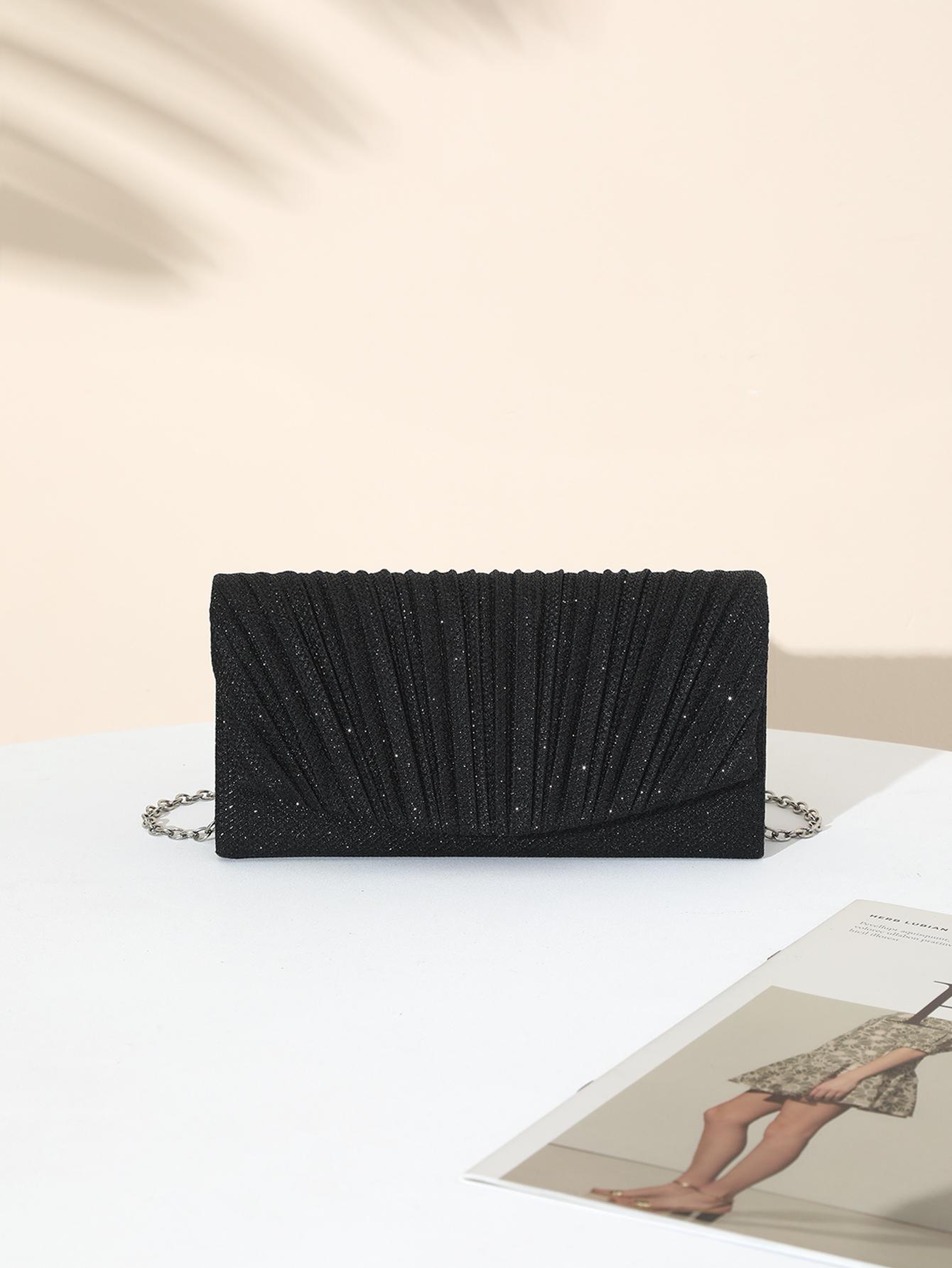 Rhinestone Decor Pleated Clutch Bag, Elegant Handbag for Party and Events, Fashionable Shoulder Crossbody Chain Bag, 1pc