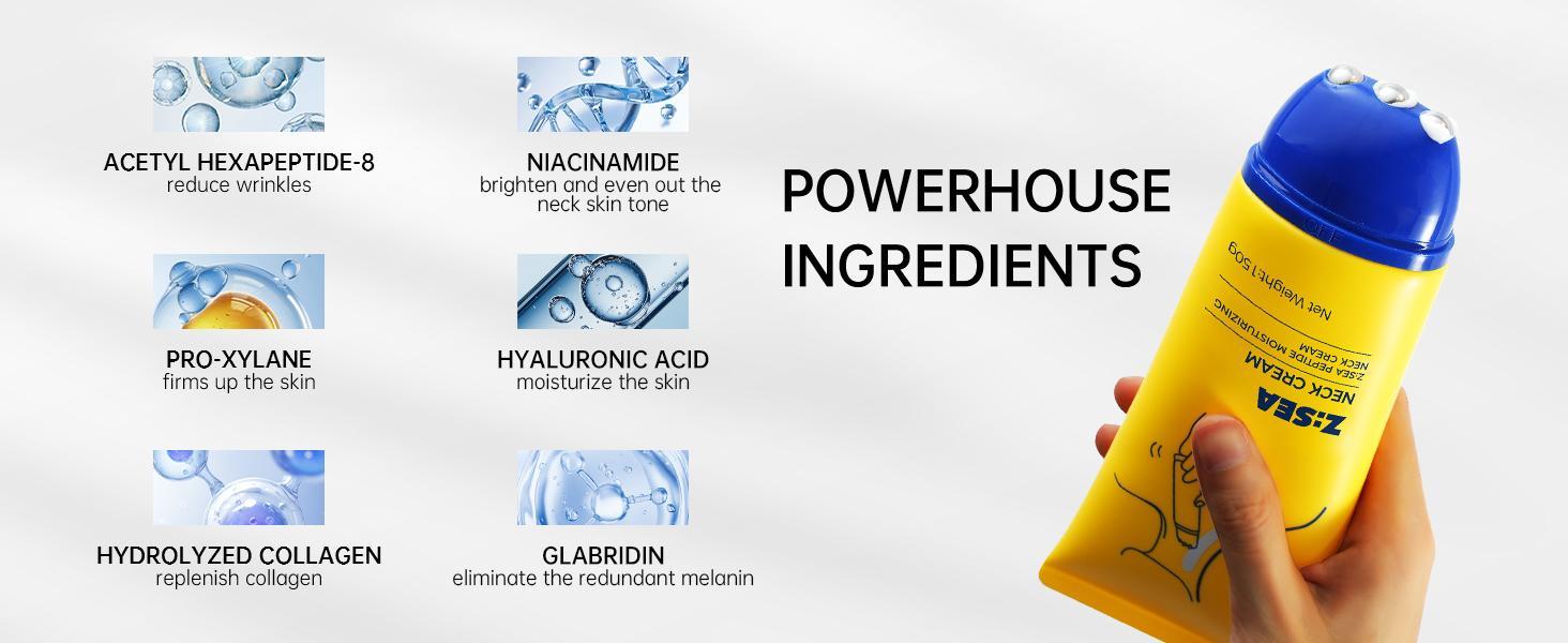 Z:SEA Neck Cream, Peptide Moisturizing Cream for Neck Firming and Tightening,   Lifting, and Wrinkle Reduction with Gua Sha Roller, 5.07 fl. oz.