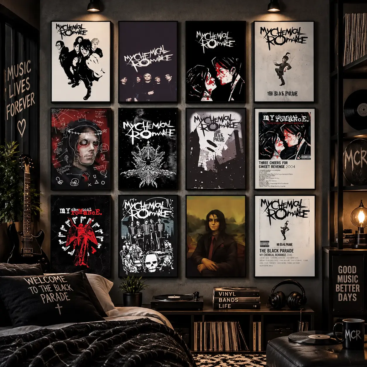 My Chemical Romance Rock Band Canvas Poster, Emo Alternative Music Wall Art, Vintage Pop Punk Artwork Print, Aesthetic Decor for Bedroom Music Room Studio Office Dorm, 2000s Rock Gallery Wall Accent, Collector Style Display, Unique Gift Idea