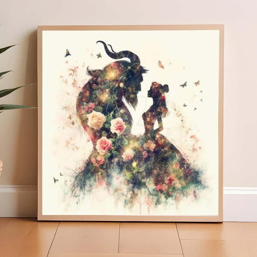 1pcs 5D DIY handmade diamond painting kit, 5D diamond art set, DIY decoration, beast, princess, rose diamond painting kit full round drill DIY, mosaic, diamond art, DIY art home decor, suitable for Halloween and Christmas.