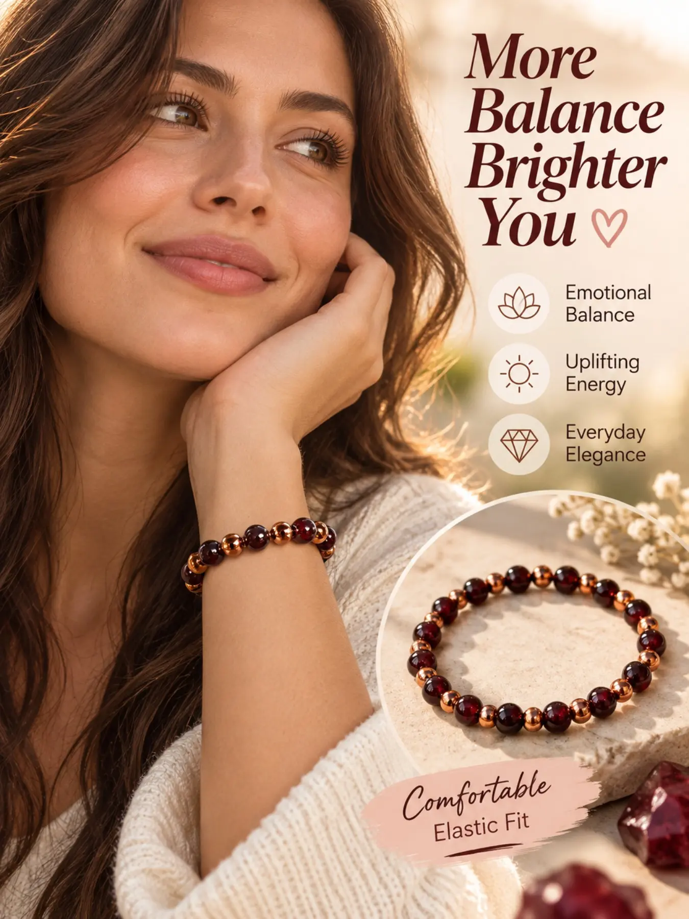 Natural Stone & Copper Beaded Bracelet, Calming-Inspired Stretch Bracelet, Symbolizes Balance & Positive Energy, Simple Everyday Jewelry for Women and Men