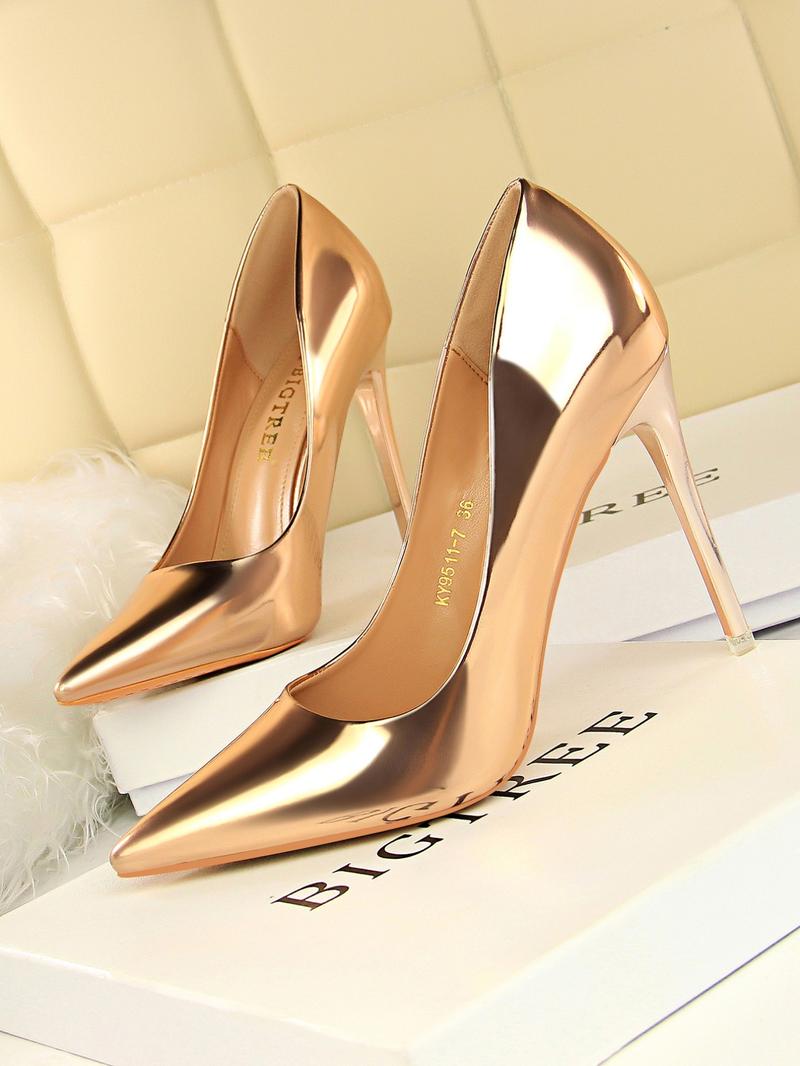 Women's Fashionable Texture Metal Stiletto Heels, Elegant Pointed Toe High Heels for Party, Banquet, Fashion Shoes for Party, Banquet, High Heel Pumps