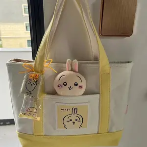 Chiikawa Hachiware Usagi Cute Canvas Summer One-Shoulder Tote Bag Large Capacity and Versatile