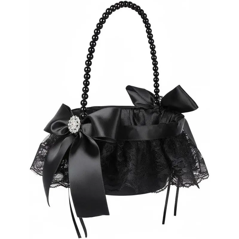 Black Flower Girl Basket Elegant Design Gothic Lace Wedding Basket Lightweight Ceremony Accessories