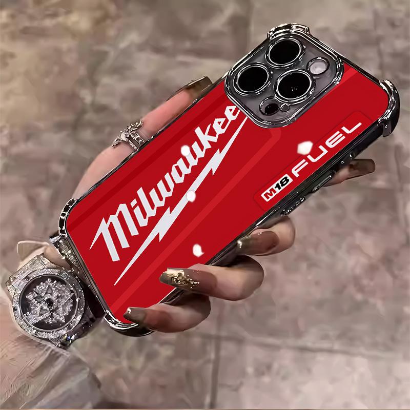 Designed for iPhone 16/15/14/13/12/11 Pro Max Plus Electroplating luxury transparent four corner anti drop and shockproof phone case Red Pattern Milwaukee Phone Case 010 face phone case Protector Screen Protector Protection Cover