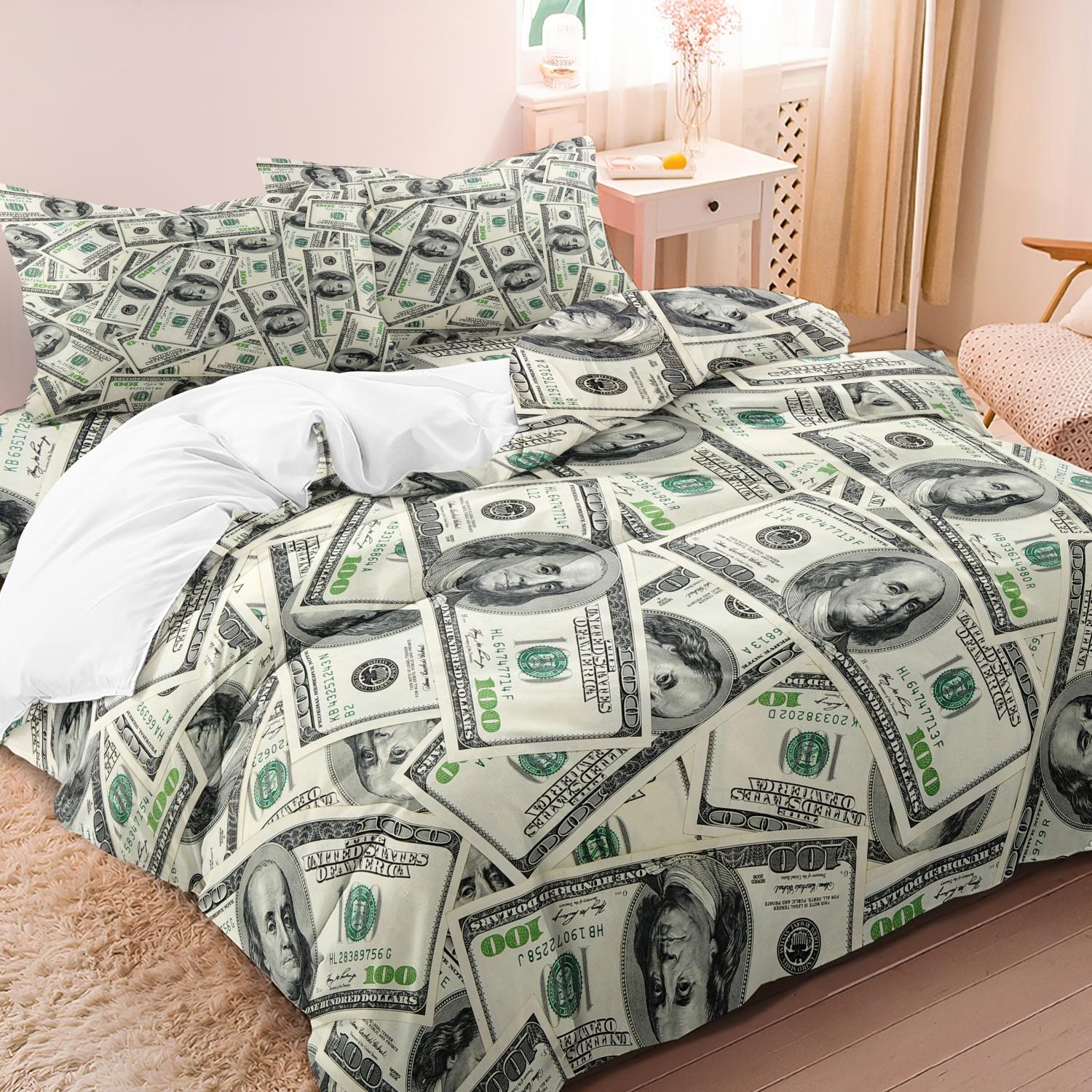 Money Pattern Bedding Set, 3 Counts Including （1 Count Duvet Cover & 2 Counts Pillowcases,No Core） Soft Comfortable Bedding Set for Bedroom