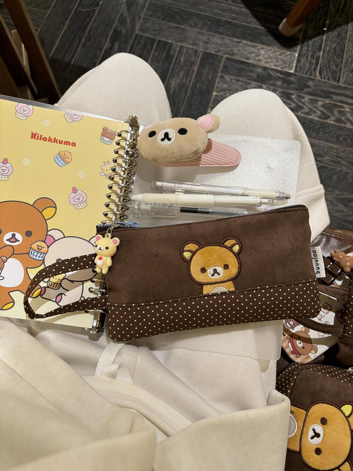 Buuuloo Original Embroidered Rilakkuma Pencil Case Large Capacity Polka Dot Ins Style Kawaii For Teen Girls High School Students