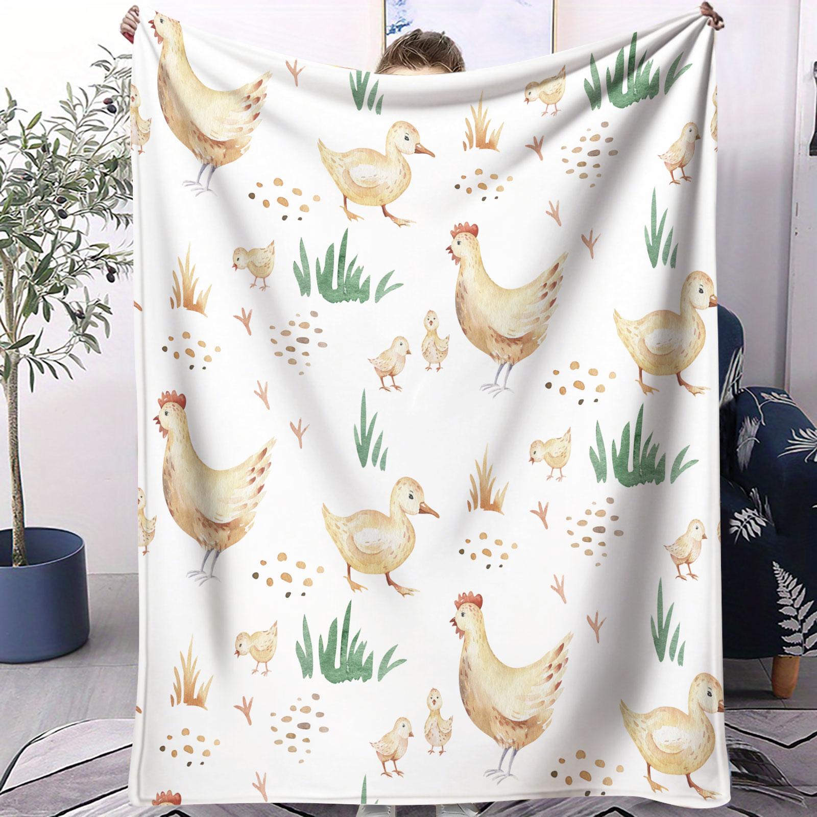 Painted Chicken Pattern Blanket, Suitable for All Seasons, Suitable for Beds, Sofas, Cars, Room Decorations, and Gifts, Suitable for Children and Adults, Decorative Giftable Blankets