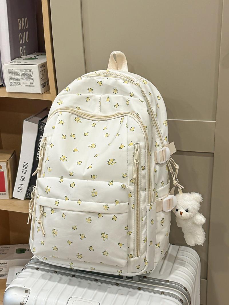 1pc  Women's backpack with large capacity, zipper closure, and free pendant. Fashionable, versatile, cute, and trendy. Suitable for students going to school, campus, commuting, and traveling. Women's backpack School Backpacks