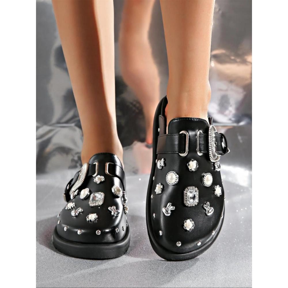 Women's Fashion Rhinestone & Faux Pearl Decorated Clogs, Casual Comfortable  Slippers for Beach, All-match Slide Slippers for Daily Wear