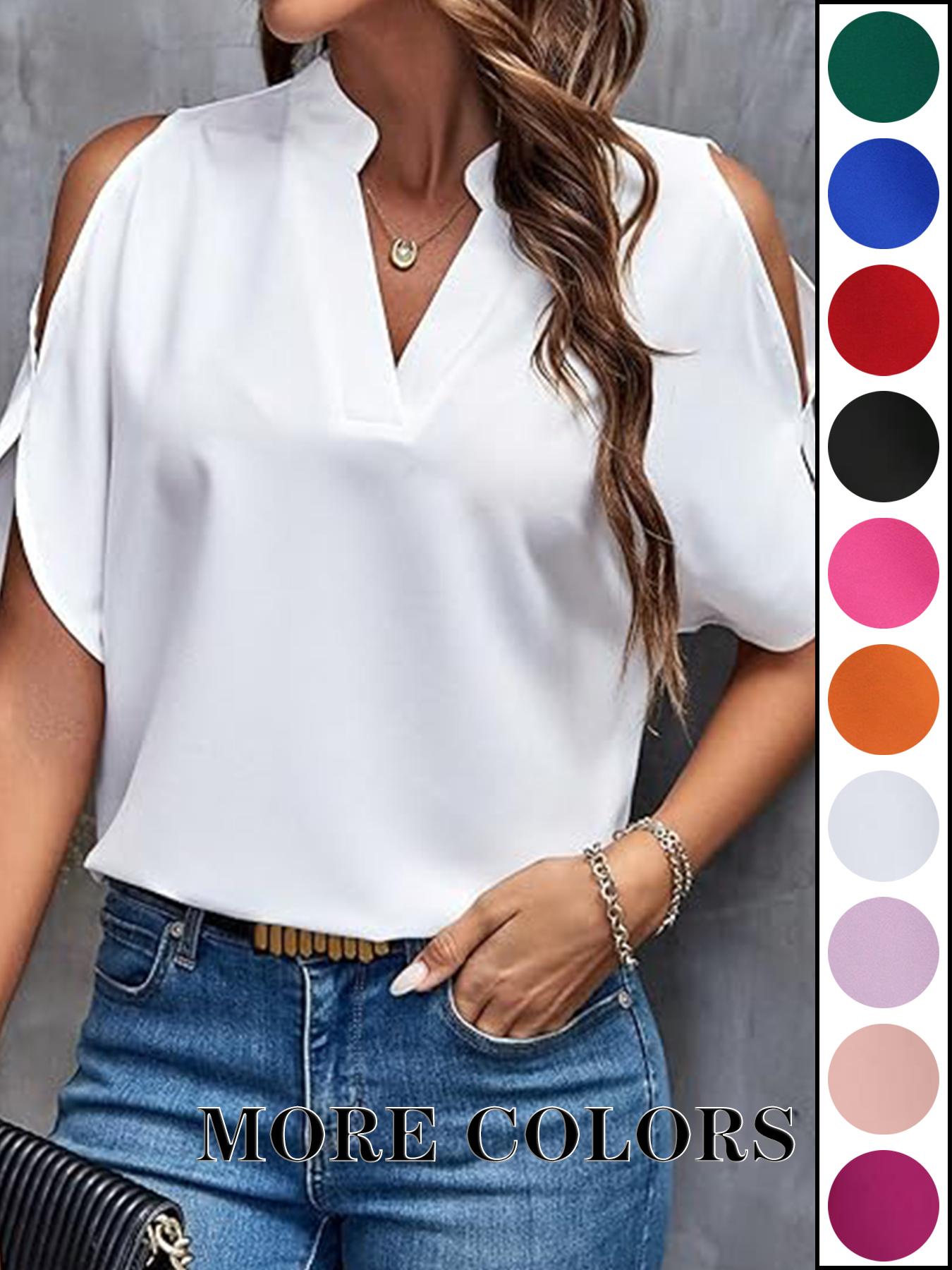 Women's Solid Color Casual Fitted T-Shirt, Short Sleeve Off-Shoulder Top, Commuter Wear, Stylish and Comfortable Ladies' Tee Women's Solid Color Casual Fitted T-Shirt, Short Sleeve Off-Shoulder Top, Commuter Wear, Stylish and Comfortable Ladies' Tee