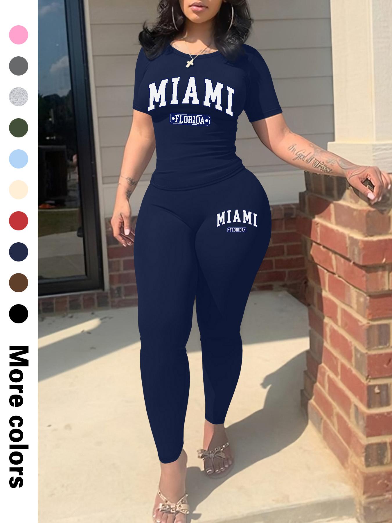 Two-Piece Set Women's Plain Crop Top & Skinny Pants, Casual Fashion Cozy Breathable for Daily Wear, Ladies Summer Clothes