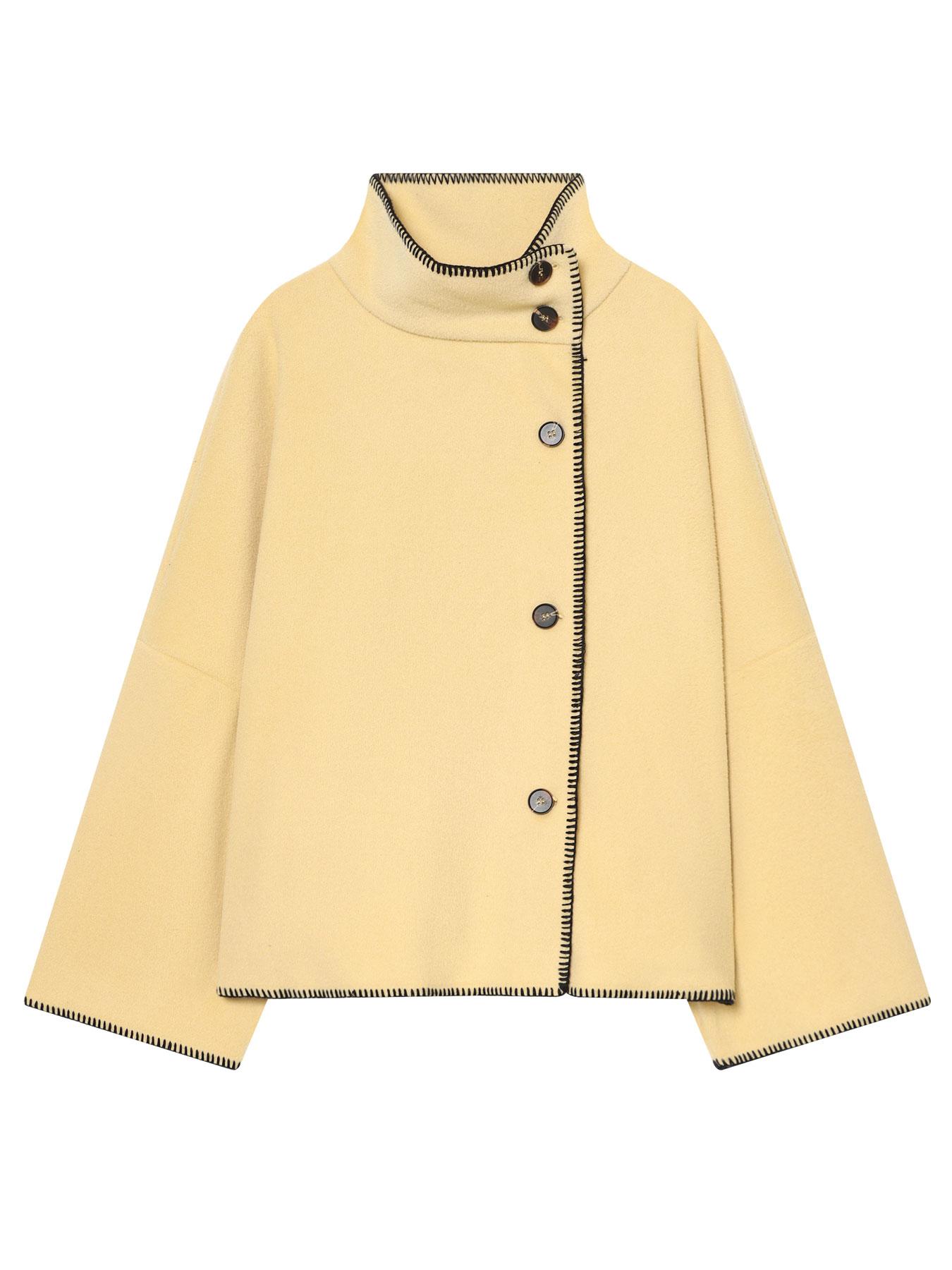 Women's Solid Button - Up Jacket Coats Yellow & Gray High Neck Spring & Fall Oversized Sleeves Casual Chic & Unique Outerwear Women's Fashion Piece Ladies Clothes for Daily Wear