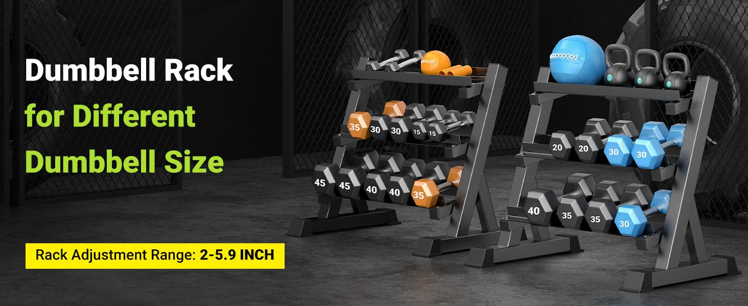 YOLEO 1100LBS Dumbbell Rack- Adjustable 3 Tier Weight Rack for Home Gym, Heavy Duty Weight Storage Organizer Dumbbell Storage Stand Holder(Rack Only) Display Shelf Multicolor
