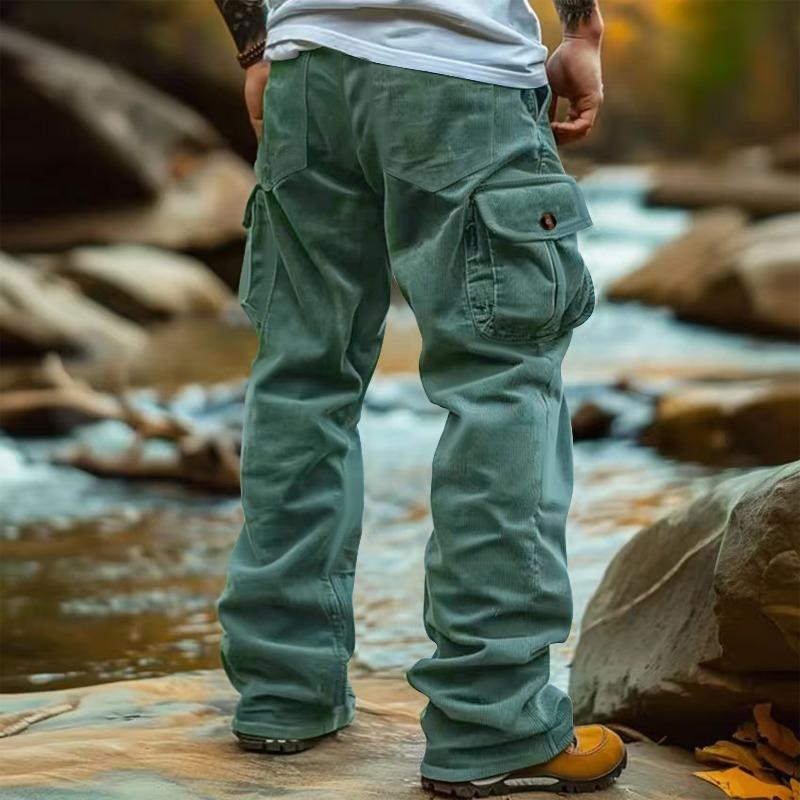 2 Pack Men's Multi‑Color Corduroy Cargo Pants |   Wide Leg Loose Fit Pocket Casual Trousers-Men's Autumn/Winter Clothing