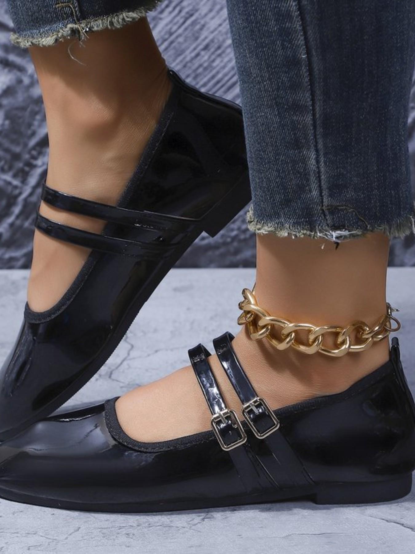 2026 New Women's Double Buckle Mary Jane Shoes, Square Toe Leather Soft Sole Ballet Flat, Casual for Work, Date, Daily Wear, College Style