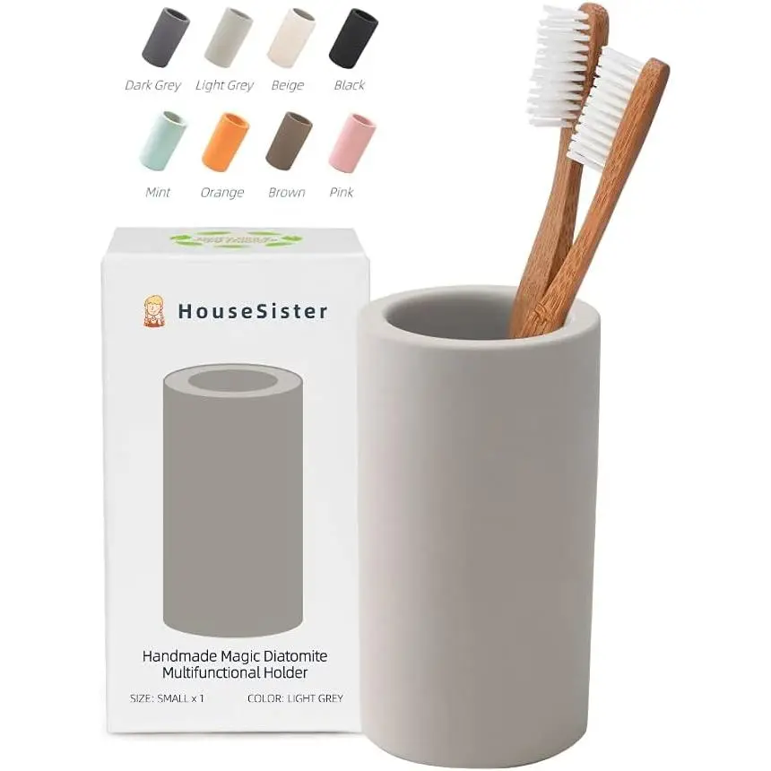 Fast-Drying Diatomite Toothbrush Holder - Countertop Organizer Stand for Toothpaste, Makeup Brushes, Razors & Accessories (Light Grey)