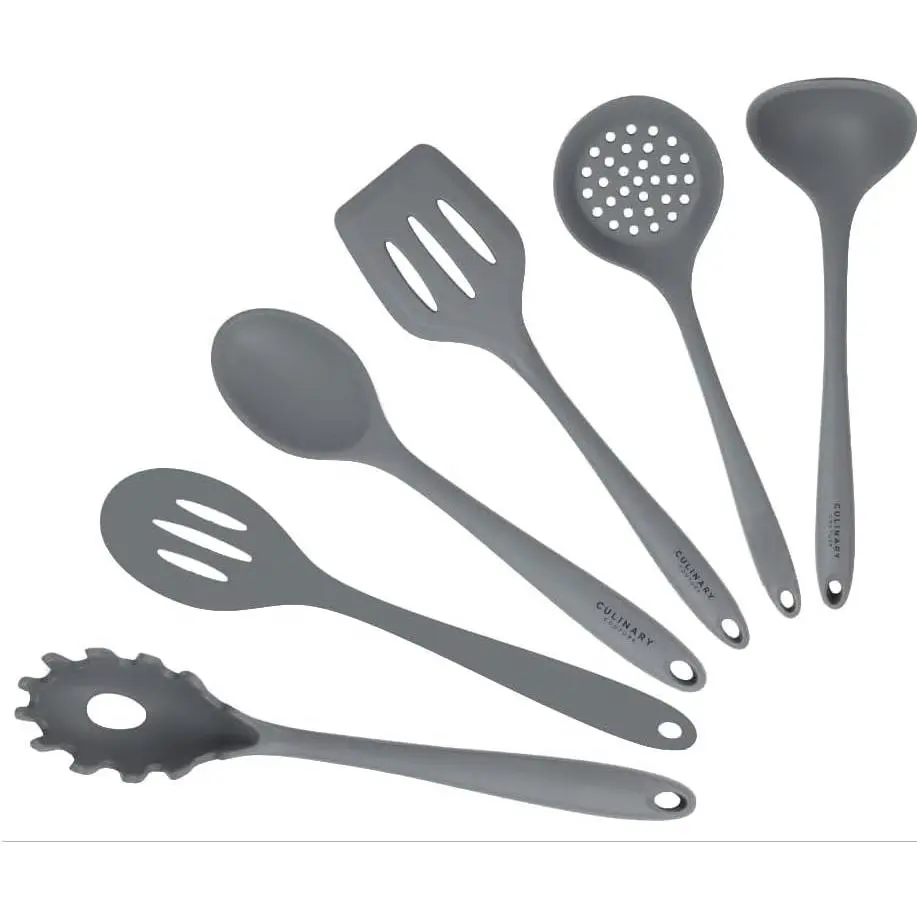 Grey  Kitchen Utensils Set of 6, Non-Stick Heat-Resistant  Kitchen Utensils Set with Steel Inner Core