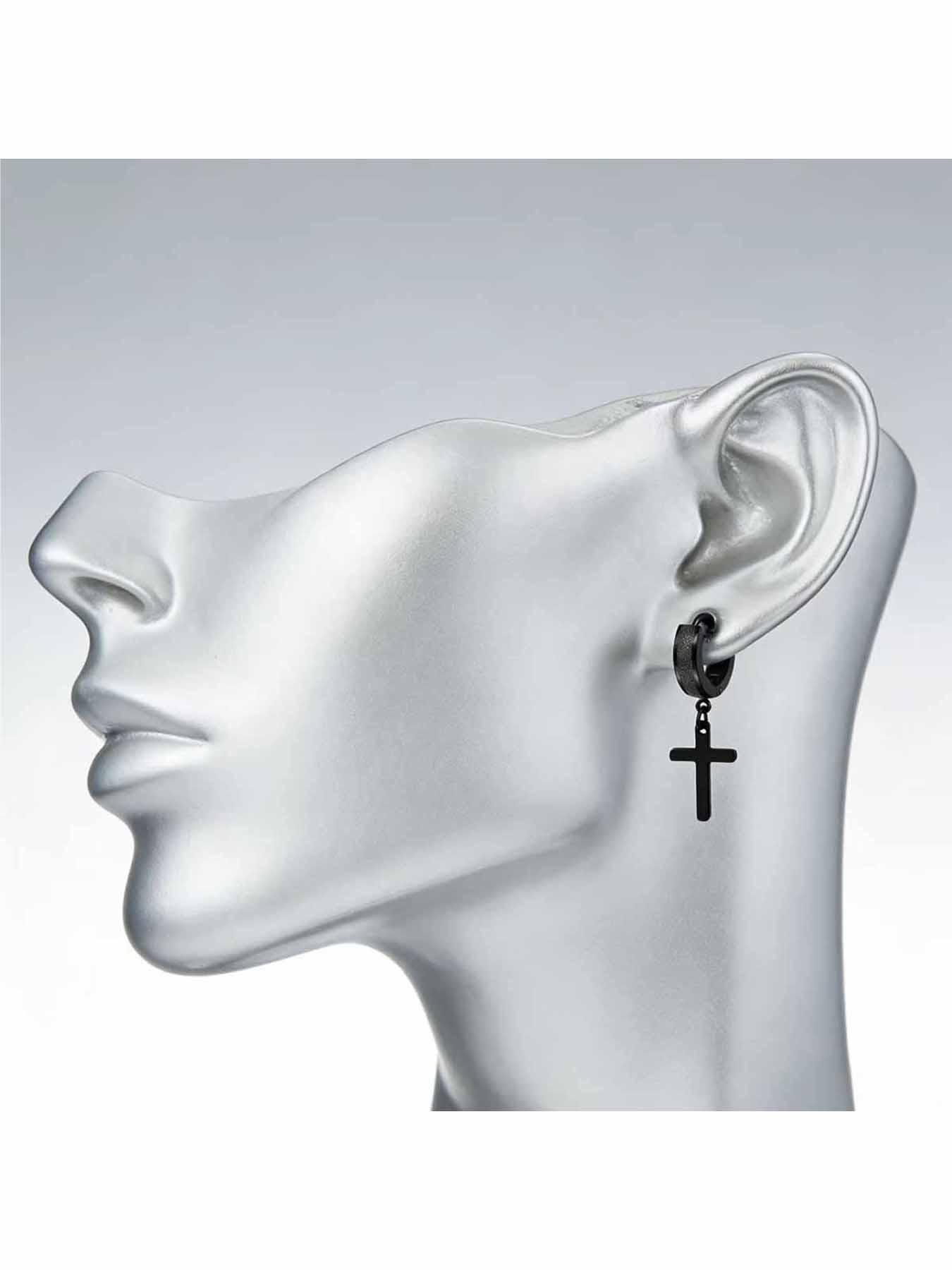 3 Pairs High-End Matte Finish Earrings, Cross Pendant Studs, 304 Stainless Steel, Classic Round Clip Design, Unisex, Versatile Jewelry
