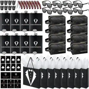 80Pcs Groomsmen Proposal Gift Box Set with Flasks Sunglasses PU Leather Toiletry Bag Bottle Opener for Wedding Groomsman Best Man Black
