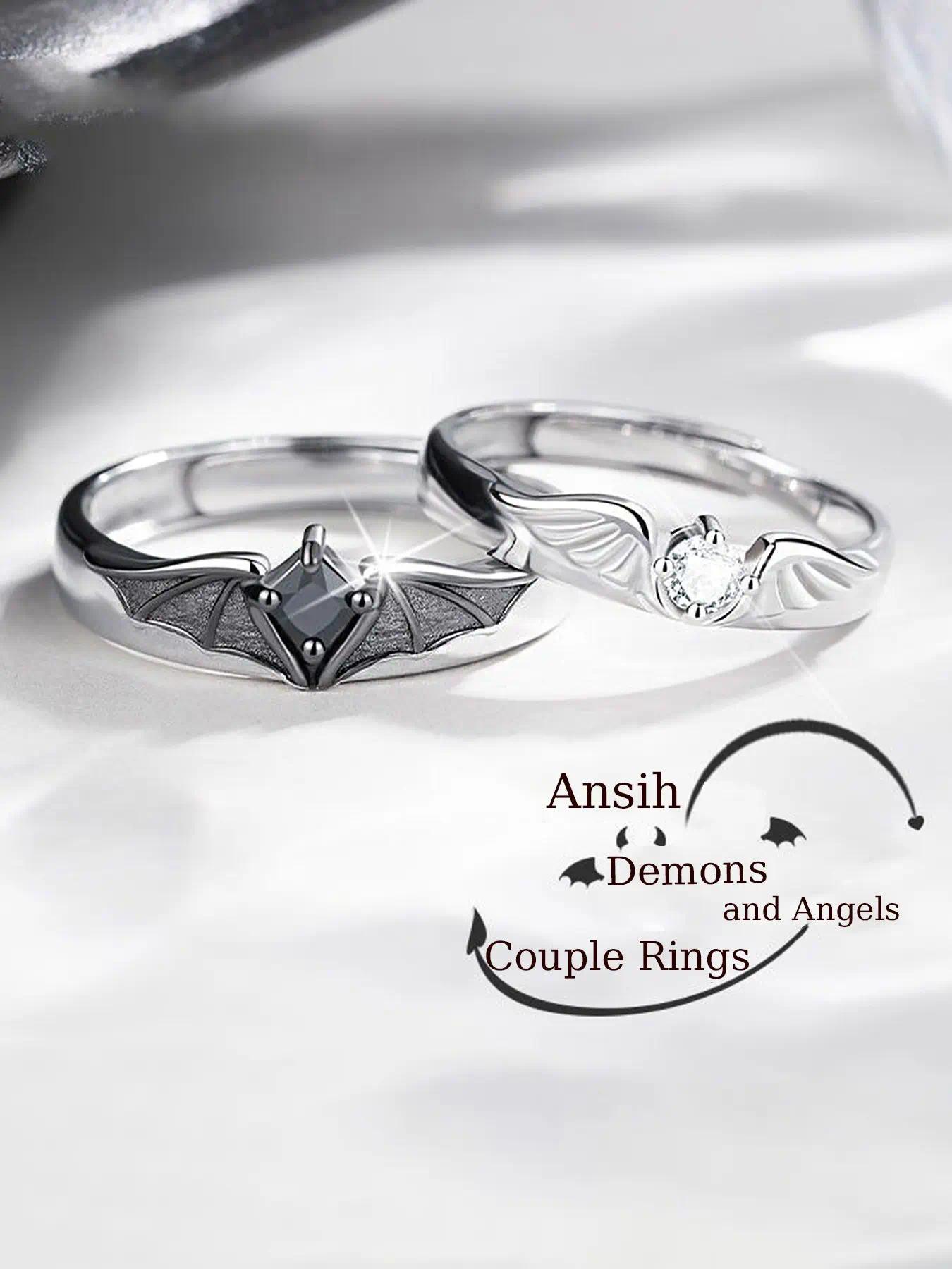 Angel & Devil Couple's Promise Ring Set — Matching Rings and Necklaces. Uniquely Designed, Making It the Perfect Gift for Girlfriends, Boyfriends, and Lovers—Ideal for Valentine's Day, Christmas, or as a Romantic Present for Her.
