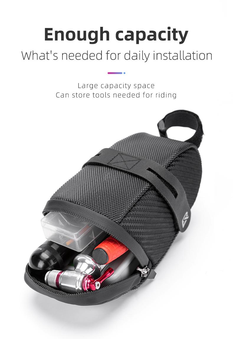 ROCKBROS Bike Saddle Bag, Bike Bag Under Seat, Strap-on Cycling Wedge Pack, Bike Seat Storage Bag for Mountain Road Bikes, 0.75L