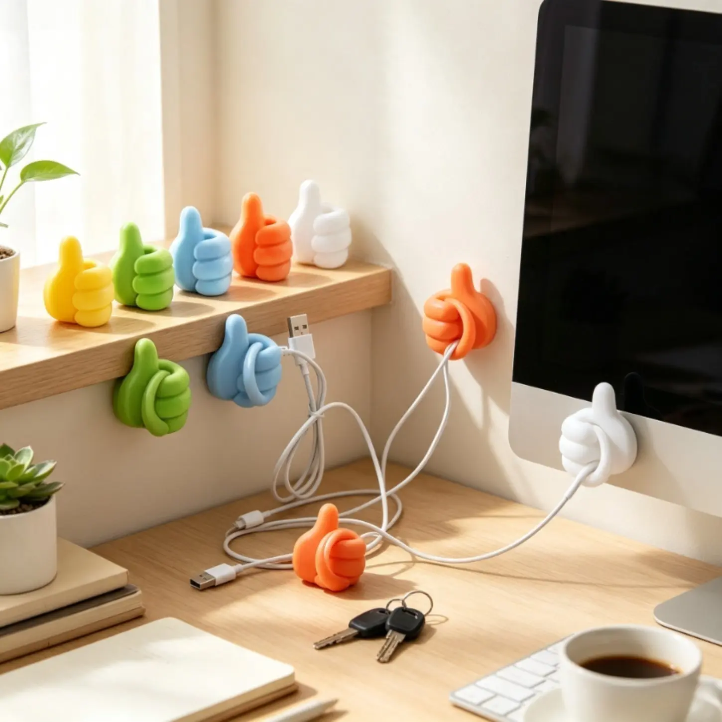 50Pcs Thumb Shape Desk Organizer Set Spooky Autumn Travel Wall Hooks Adhesive Cable Clips Wireless Vacuum Bag Waterproof ID Card Protector Hole Free Office Accessory for Adults
