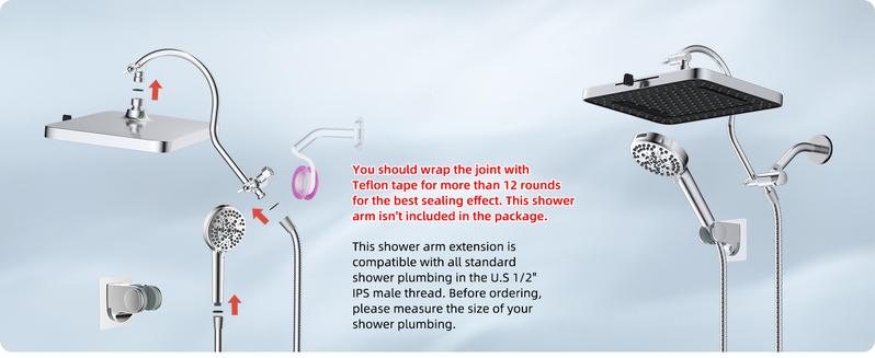 Hibbent cUPC Certified High Pressure 13'' Dual Shower Head Combo with 10-mode Handheld Spray, Upgraded Rainfall 5-spray Shower Head, 12'' Adjustable Extension Arm, 71'' Hose, Showerhead Holder, Chrome