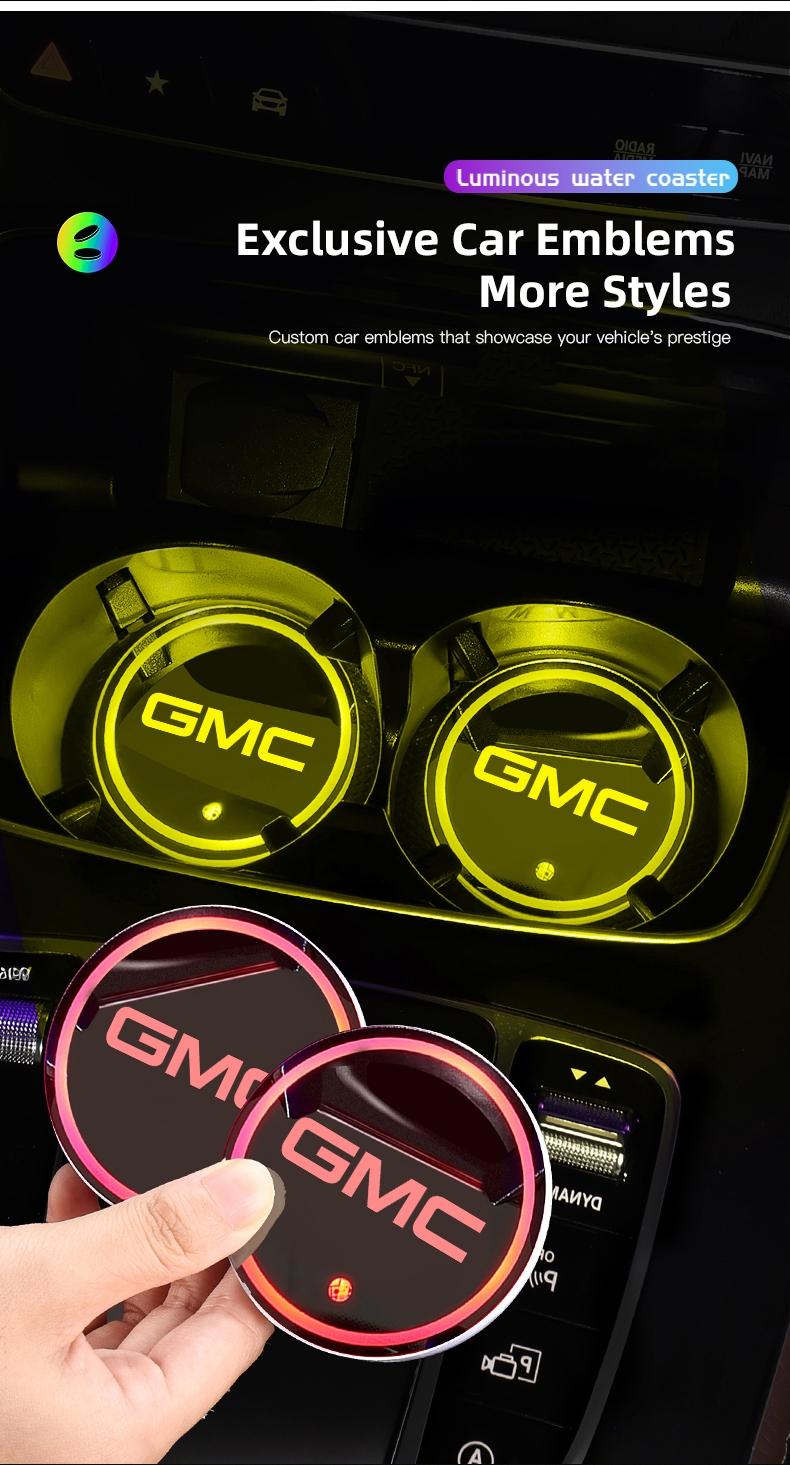 2pcs Car Luminous Water Cup Pad LED Atmosphere Light For GMC Terrain Sierra Canyon Yukon Acadia Savana Denali AT4 Granite