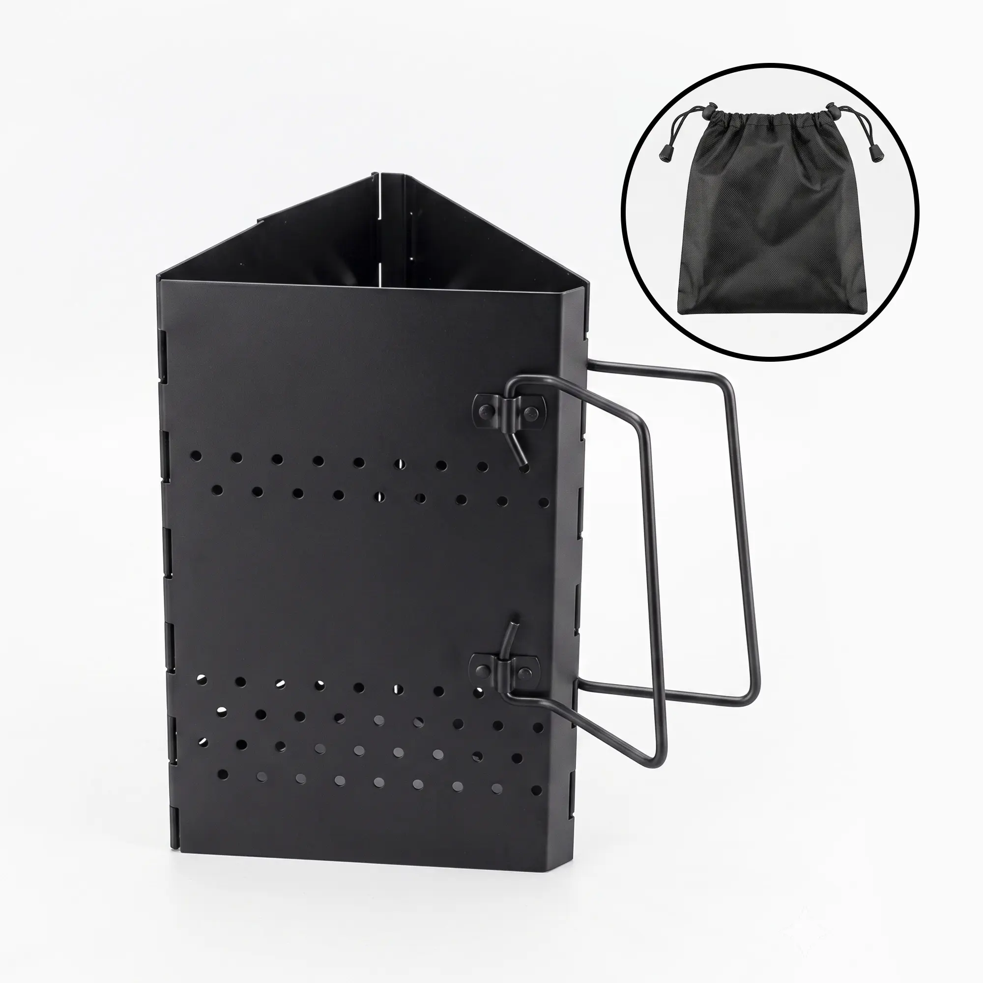 11 x 7.5 in Foldable Stainless Steel Grill Chimney Starter, Portable Charcoal Lighter Bucket for Outdoor Camping Grilling BBQ, Black