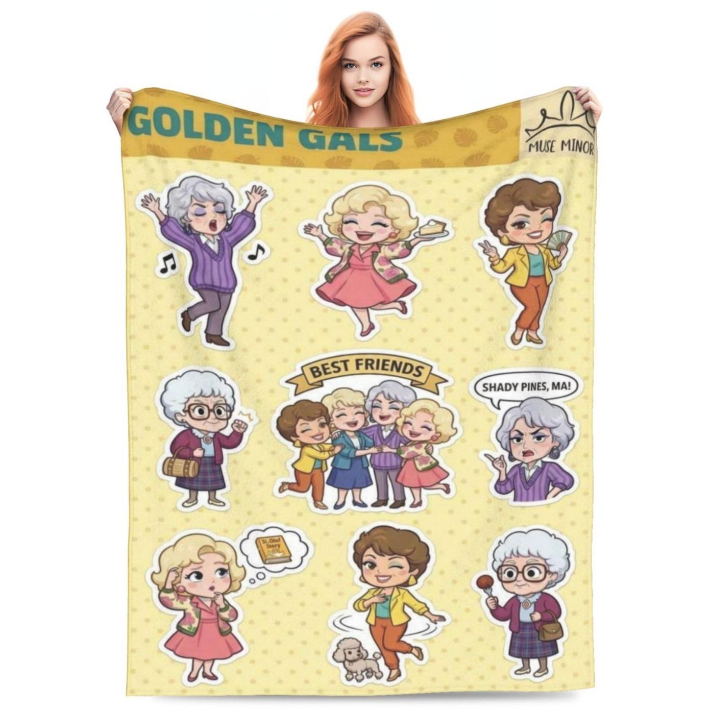 Golden Girls Cartoon Flannel Throw Blanket Soft Lightweight Cozy All Season Blanket For Sofa Bed Office Travel Classic TV Show Fan Bedroom Decor Holiday Birthday Women Best Friend Gift Blanket