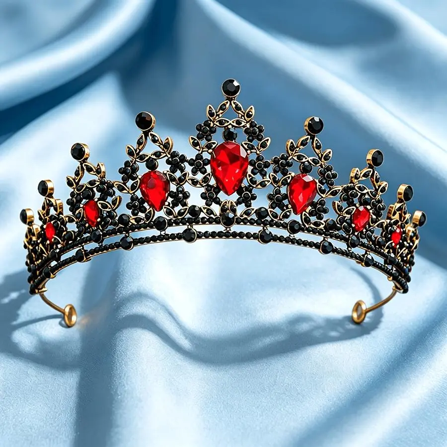 1pc Luxurious Black Rhinestone Crown—Crystal Princess and Queen Headpiece, Women's Halloween Costume Accessory