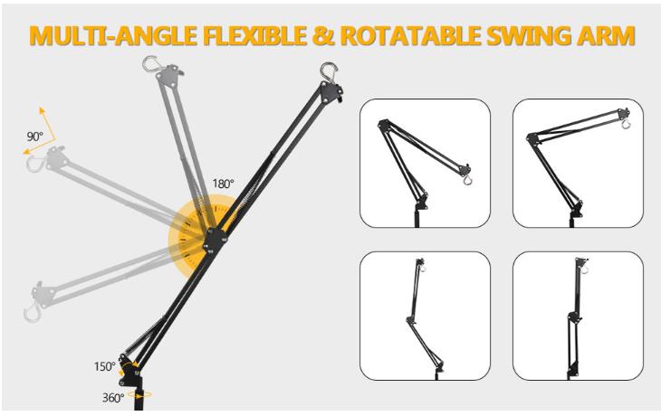 Reptile Heat Lamp Stand,Adjustable Heat Lamp Stand for Reptiles 7.87-74.8" with 360° Rotatable Swing Arm, Reptile Light Stand for Bearded Dragon Lizard Turtle Chick Plants