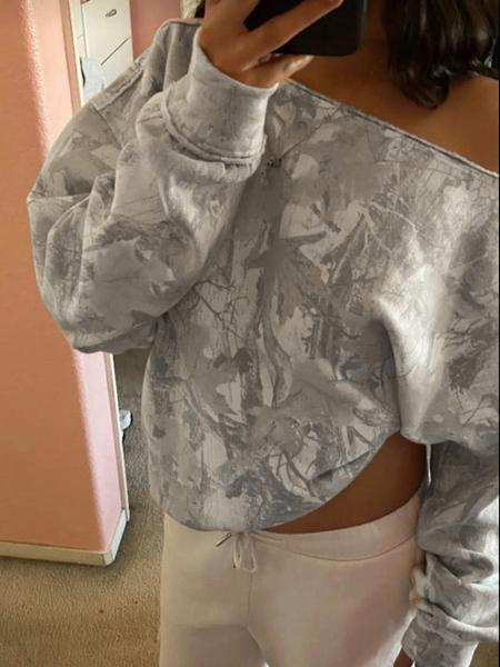 Women's Camo Print Off-shoulder Casual Loose Pullover Sweatshirt, Long Sleeve Drop Shoulder Design, Perfect for Spring & Fall Fashion, Womenswear