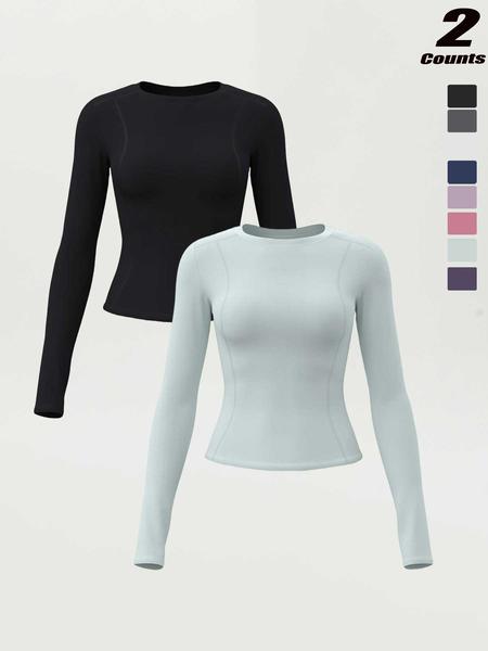 New Spring Autumn Women's Slim-Fit Long Sleeve T-Shirt, Casual Round Neck Yoga Top, Running Fitness Shirt, Athletic Yoga Shirts, All Seasons Wear New Spring Autumn Women's Slim-Fit Long Sleeve T-Shirt, Casual Round Neck Yoga Top, Running Fitness Shirt, Athletic Yoga Shirts, All Seasons Wear