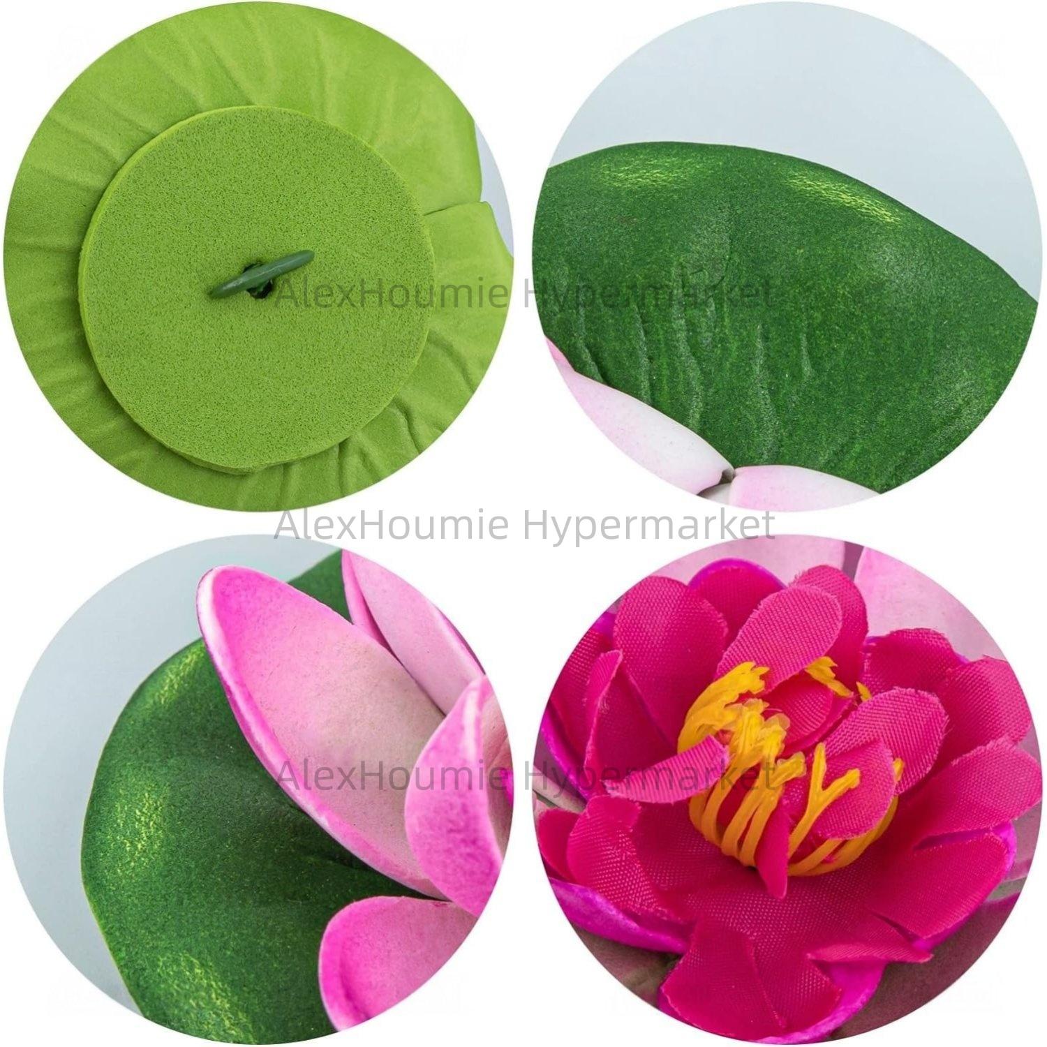7 PCS Artificial Floating Foam Lotus Flower with Water Lily Pad Lifelike Ornament Perfect for Home Garden Pond Decor Decorations