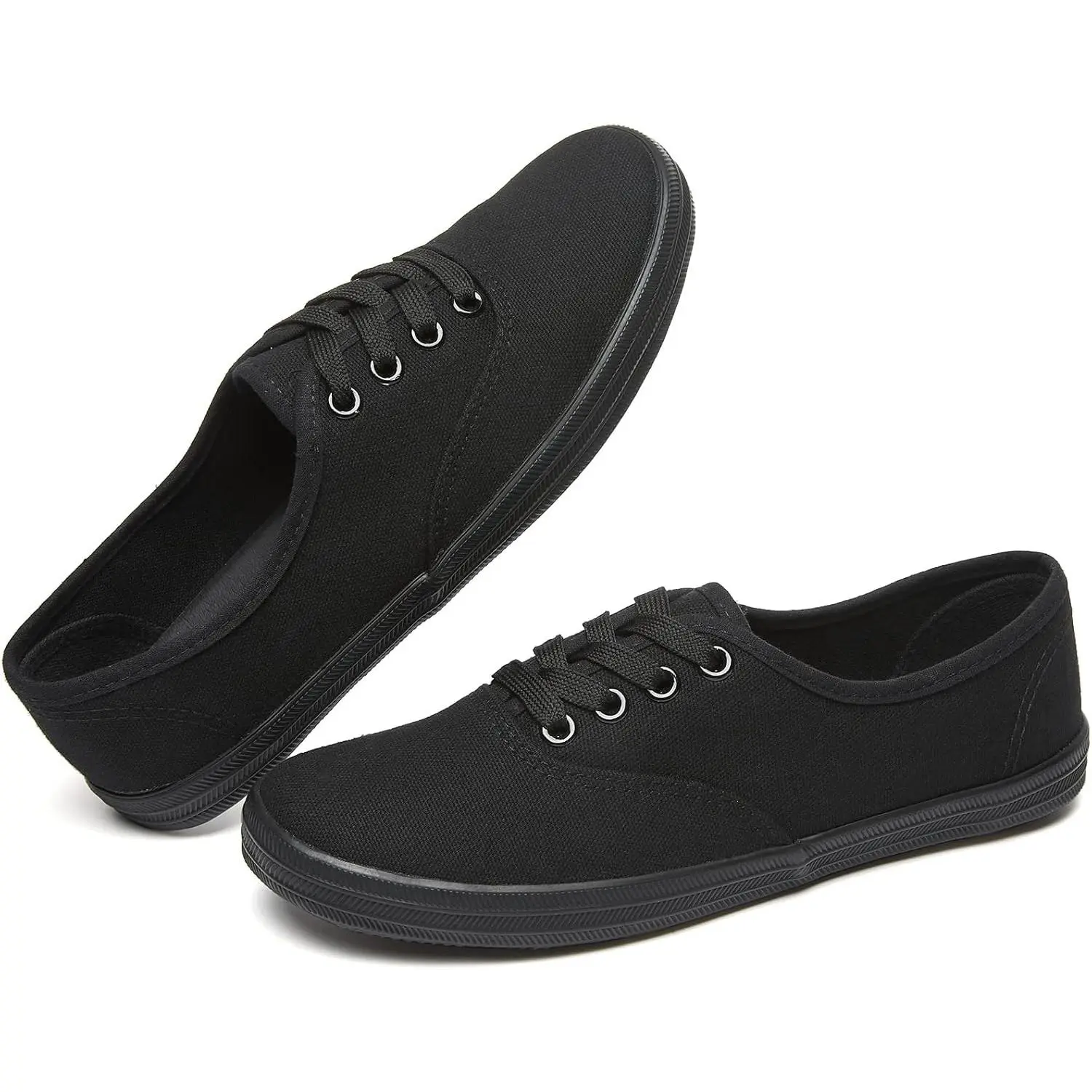 Women's White Solid Canvas Low-Top Lace-Up Casual Trainers - Breathable, Non-Slip Sole, Round-Toe, Slip-On Design for Walking, Casual Wear